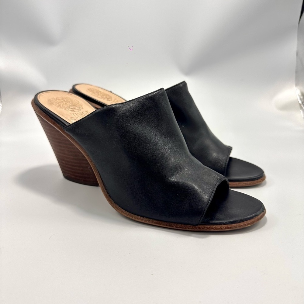 Vince Camuto Dormina black leather peep toe mules size 10